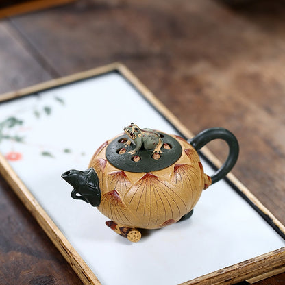 "Frog on the Lotus" Handmade Purple clay Teapot - Style's Bug 120 ml
