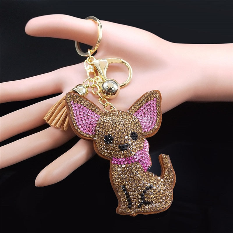 Crystal Chihuahua keychains - Style's Bug Brown
