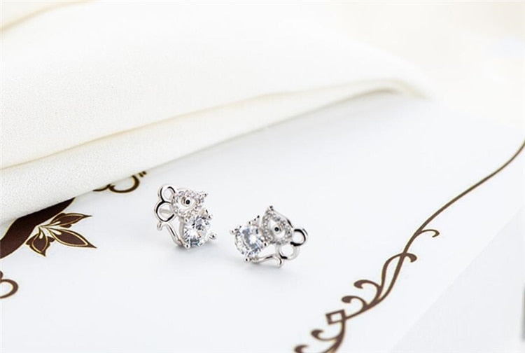 "Silver Crystal Mouse" Earrings - Style's Bug