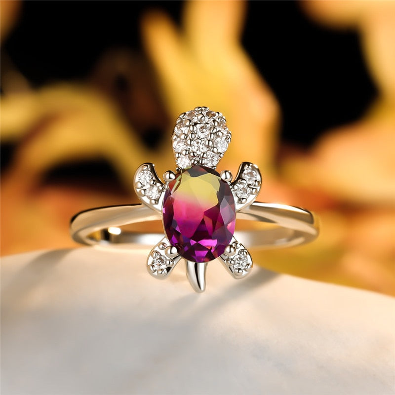 Zircon Turtle ring - Style's Bug Rose Red Yellow / 6