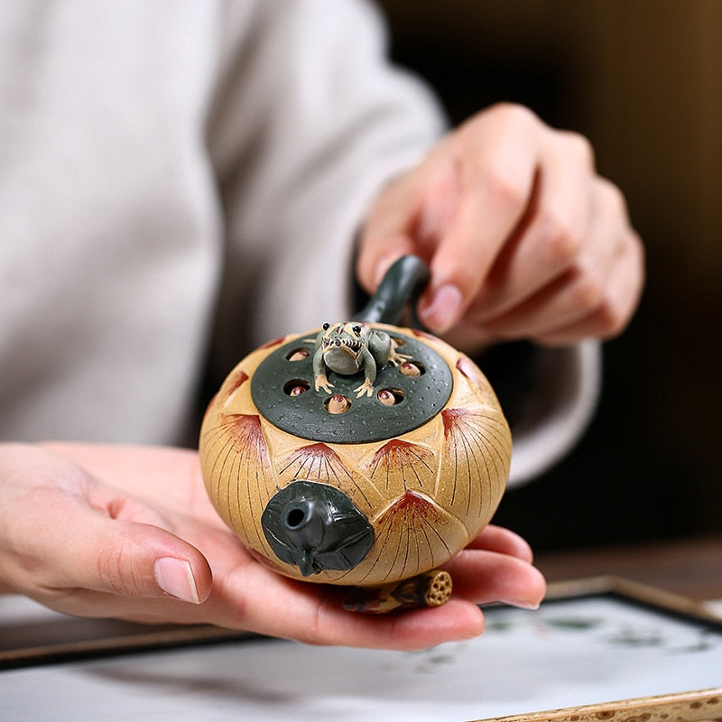 "Frog on the Lotus" Handmade Purple clay Teapot - Style's Bug