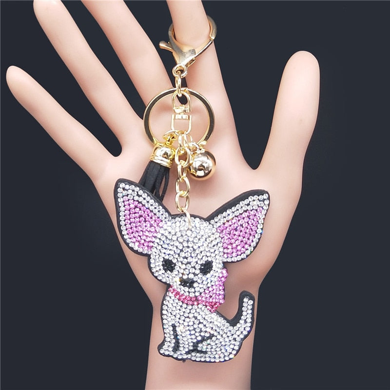Crystal Chihuahua keychains - Style's Bug White