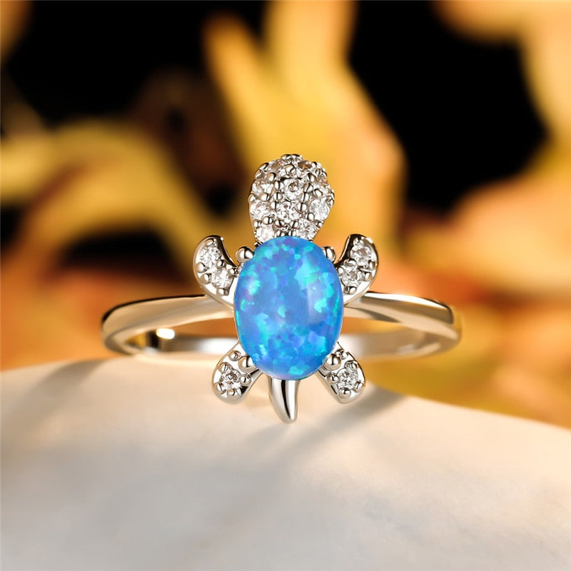 Zircon Turtle ring - Style's Bug Blue Opal / 6