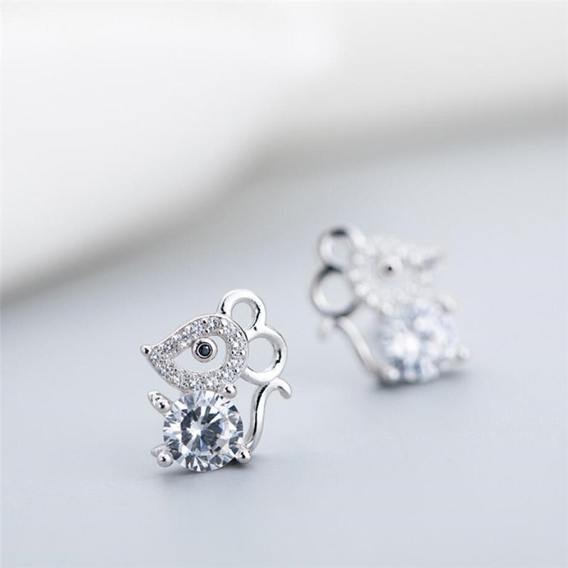 "Silver Crystal Mouse" Earrings - Style's Bug