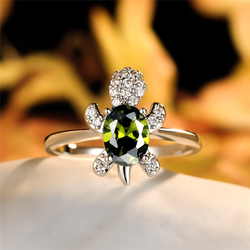 Zircon Turtle ring - Style's Bug Olive Green / 6