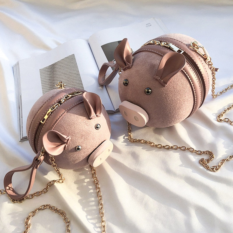 "Chubby the mini pig" Shoulder bag - Style's Bug Pink / Small (14 x 13 cm)