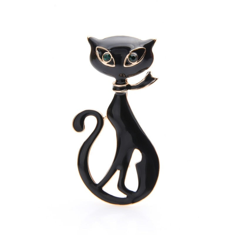 Artistic Black cat brooches - Style's Bug 2 x "Mrs. Cat with the Scarf" brooches