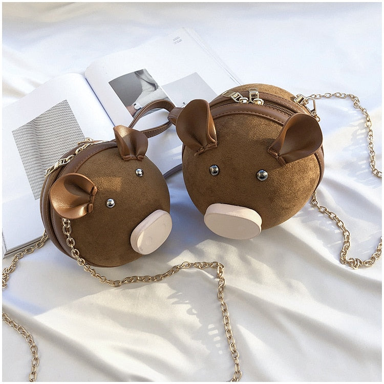"Chubby the mini pig" Shoulder bag - Style's Bug Brown / Small (14 x 13 cm)