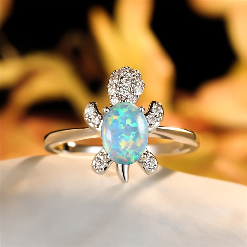 Zircon Turtle ring - Style's Bug White Opal / 6