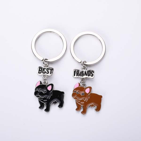 French Bulldog Keychains (2pcs pack) - Style's Bug Black 'Best' + Brown 'Friend'