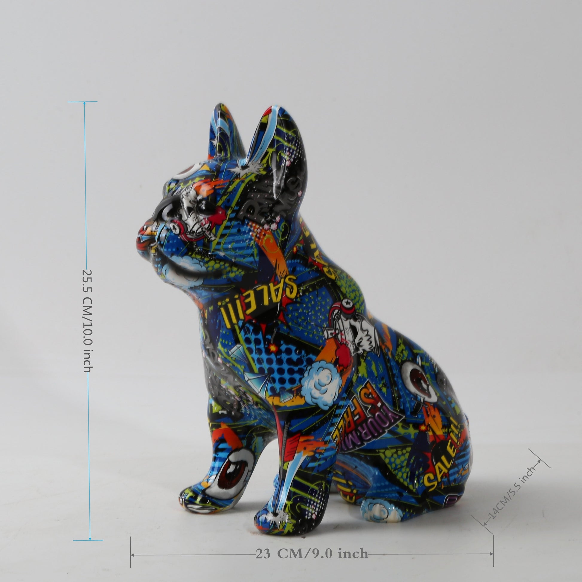 Graffiti French Bulldog Statues - Style's Bug Sitting (Blue) (23 x 14 x 25 cm)