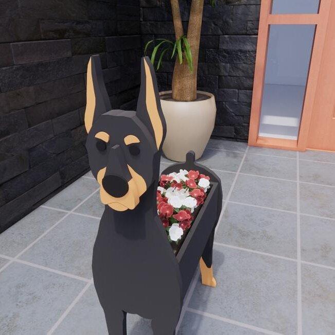 Realistic Dog flower planters - Style's Bug Dobermann / 34 cm