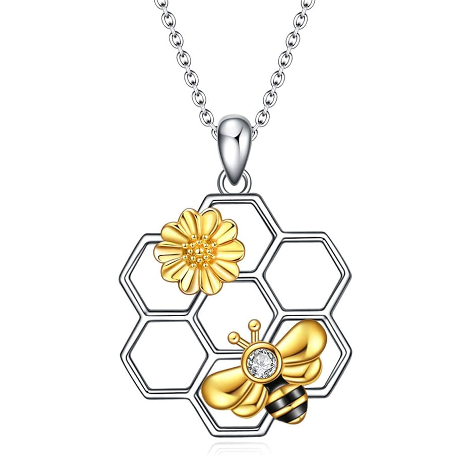 "Golden bee & the Flower" Necklaces by SB - Style's Bug Honeycomb