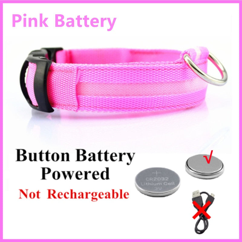 Anti-loss Dog LED Flashing Collar - Style's Bug Pink + Battery / XS (28-38 cm)