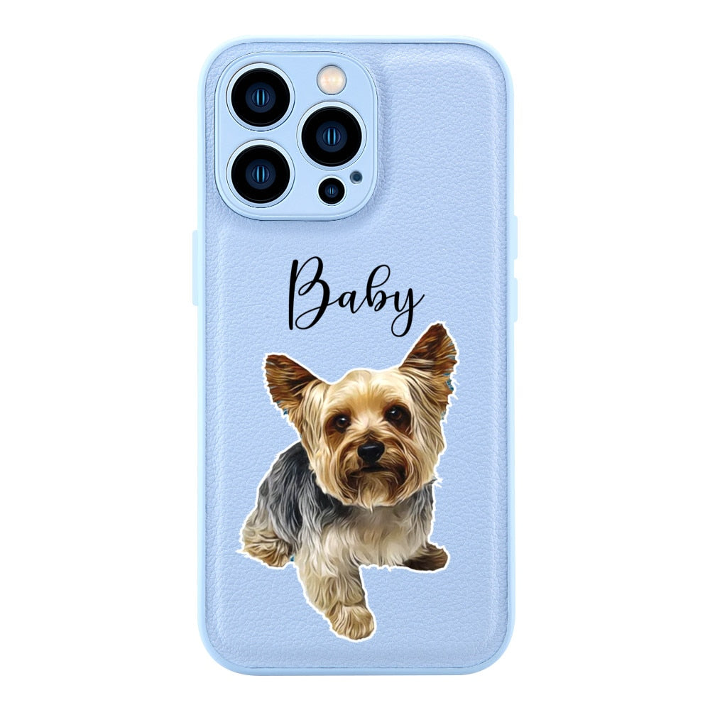 Custom Pet (PU leather) iPhone cases by SB - Style's Bug Light Blue / For iPhone 14Pro Max