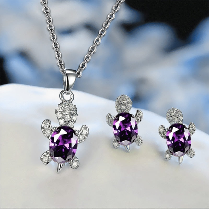 Zircon Turtles Pack by Style's Bug (Necklace + Earrings) - Style's Bug Purple