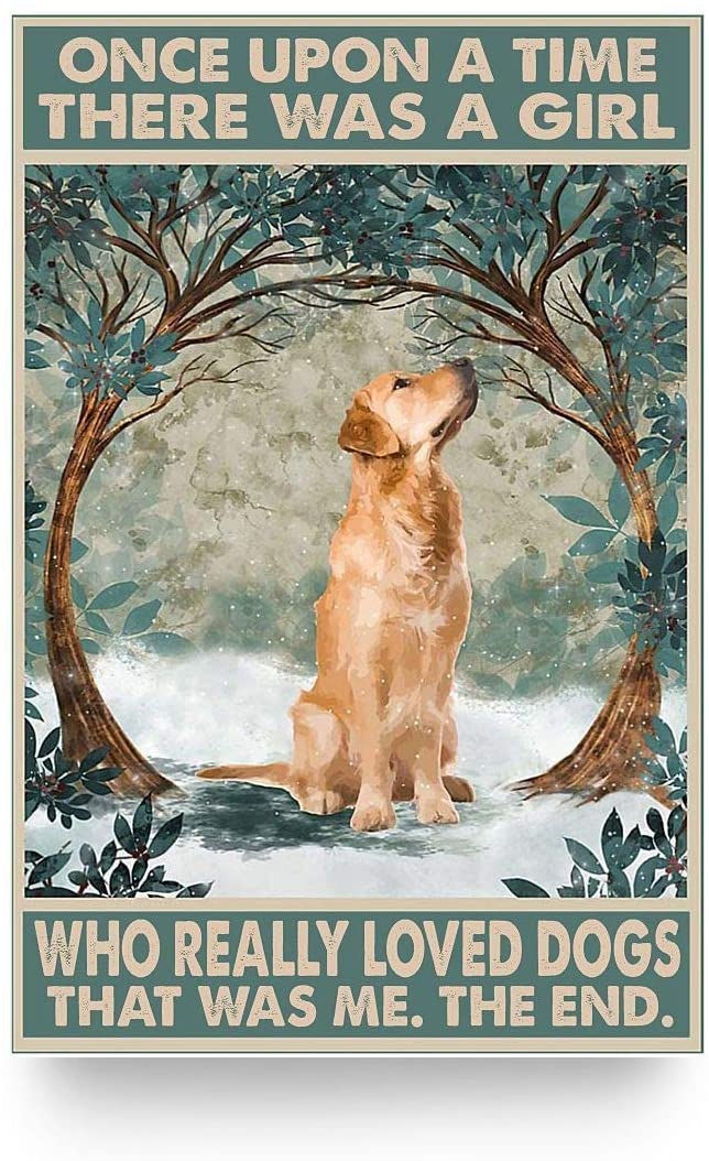 "Once Upon A Time There was A Girl, who loved dogs" Metallic print - Style's Bug Golden Retriever / 20x30cm