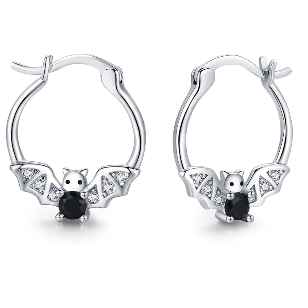 "Bat & the dark stone" hoop earrings - Style's Bug Default Title