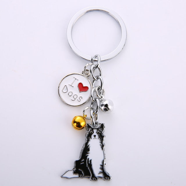 Border collie Keychains (2pcs pack) - Style's Bug I love dogs + Bell