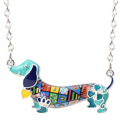 Colorful Dachshund necklaces by Style's Bug - Style's Bug Blue