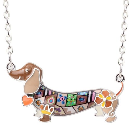 Colorful Dachshund necklaces by Style's Bug - Style's Bug Brown
