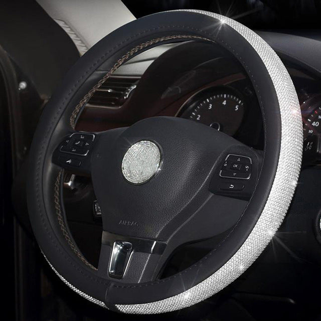Crystal Rhinestone Steering Wheel Cover - Style's Bug black