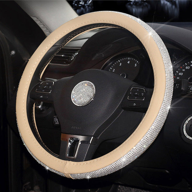 Crystal Rhinestone Steering Wheel Cover - Style's Bug beige