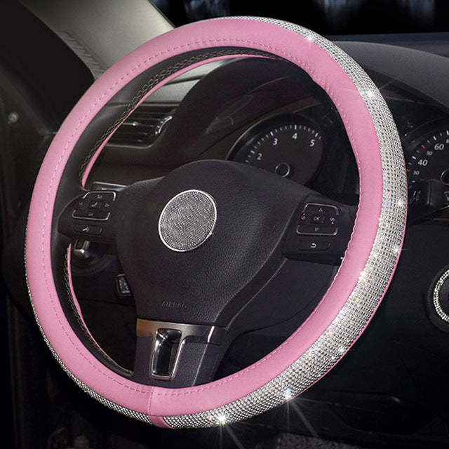 Crystal Rhinestone Steering Wheel Cover - Style's Bug Pink
