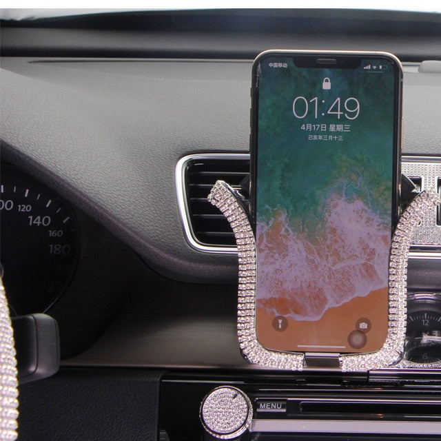Crystal Rhinestone Car Phone Holder - Style's Bug Silver