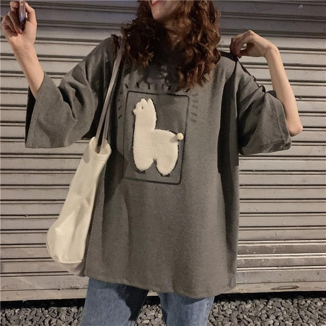 Llama/Alpaca Oversized T-shirt - Style's Bug Gray / XL