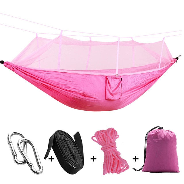 Gizmo Camping Hammock with Mosquito Net - Style's Bug Pink