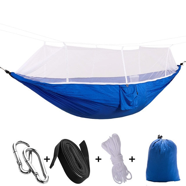 Gizmo Camping Hammock with Mosquito Net - Style's Bug Blue + White