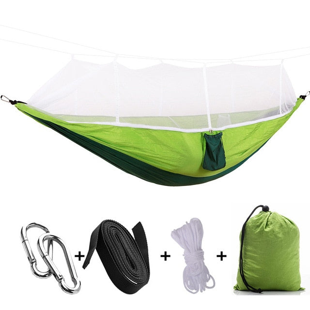 Gizmo Camping Hammock with Mosquito Net - Style's Bug Green + Dark Green