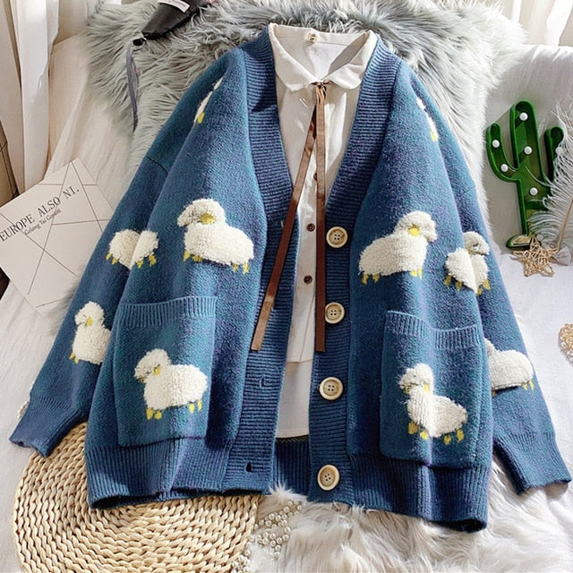 Sheep sweater coat by Style's Bug - Style's Bug Blue / XXL