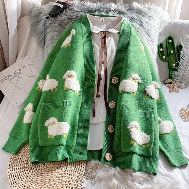 Sheep sweater coat by Style's Bug - Style's Bug Green / XXL