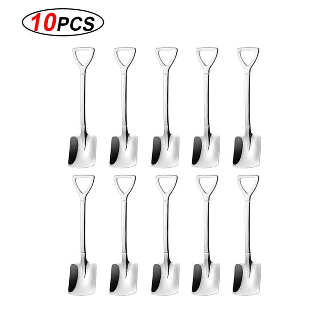 MiniShovels™- Dessert spoons ( 10 pcs pack ) - Style's Bug silver square spoon