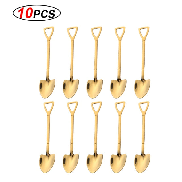 MiniShovels™- Dessert spoons ( 10 pcs pack ) - Style's Bug gold round spoon