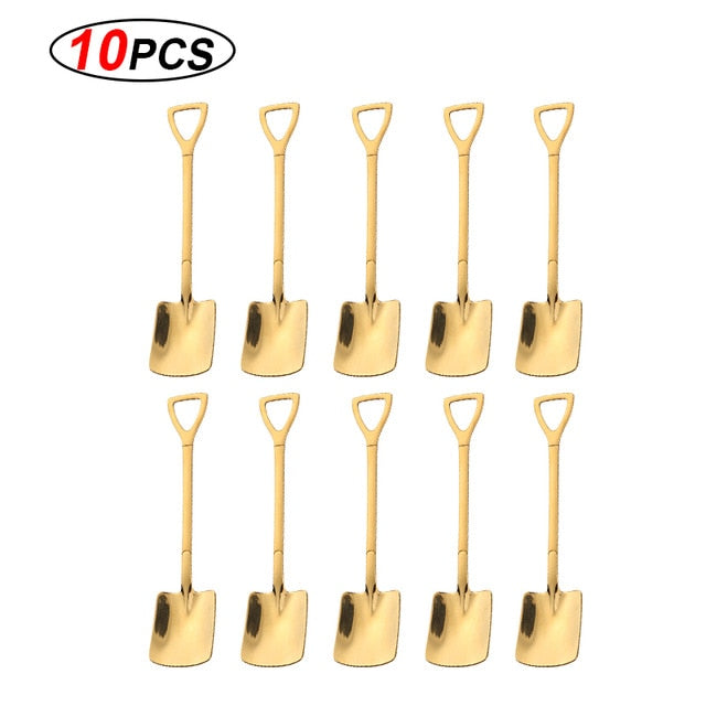 MiniShovels™- Dessert spoons ( 10 pcs pack ) - Style's Bug gold square spoon