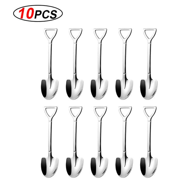 MiniShovels™- Dessert spoons ( 10 pcs pack ) - Style's Bug silver round spoon