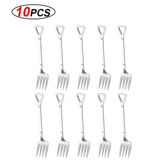 MiniShovels™- Dessert spoons ( 10 pcs pack ) - Style's Bug silver fork