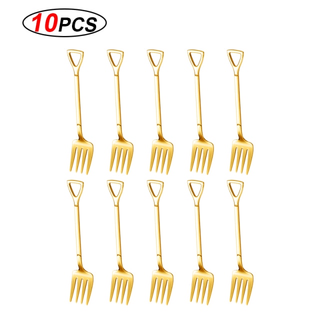MiniShovels™- Dessert spoons ( 10 pcs pack ) - Style's Bug gold fork