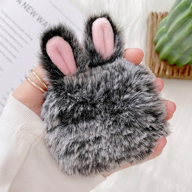 Fluffy Bunny Airpod cases by SB - Style's Bug Gray - For AirPods pro