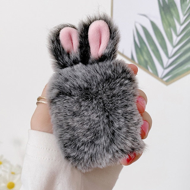 Fluffy Bunny Airpod cases by SB - Style's Bug Gray - For AirPods 1