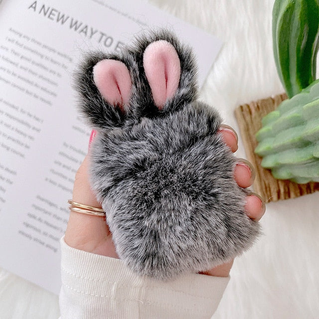 Fluffy Bunny Airpod cases by SB - Style's Bug Gray - For AirPods 2
