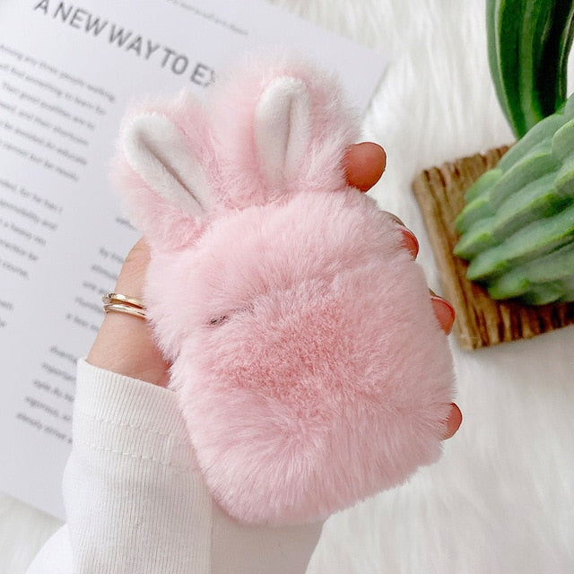 Fluffy Bunny Airpod cases by SB - Style's Bug Pink - For AirPods 2