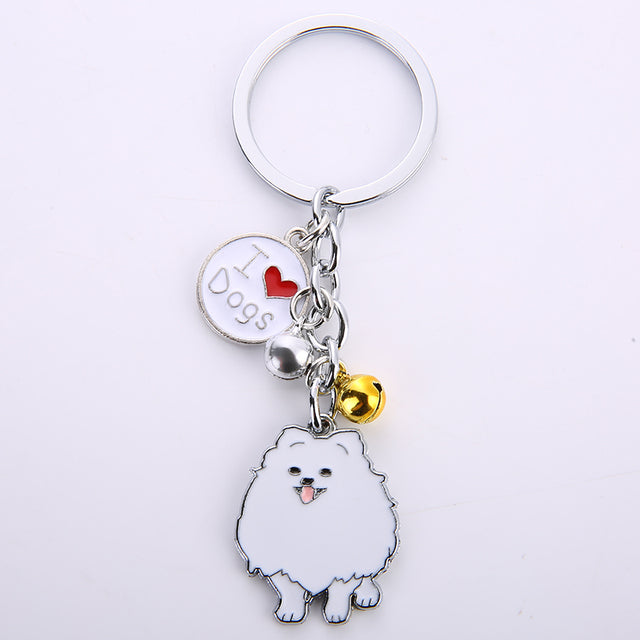 Pomeranian keychains by Style's bug (2pcs pack) - Style's Bug White - I love dogs + Bell