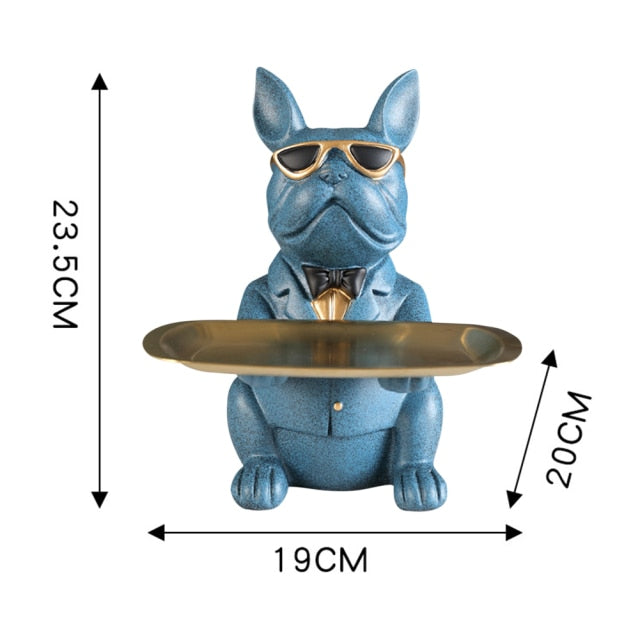 "Frenchie the waiter" Statue trays by Style's Bug - Style's Bug Sitting - Blue