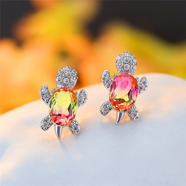 Crystal Tortoise earrings by Style's Bug - Style's Bug pink yellow