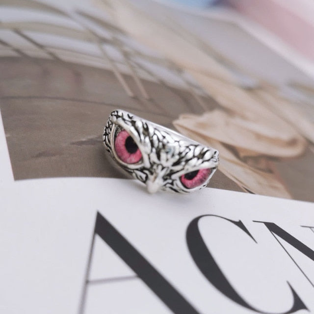 "keeping eyes on you" Owl rings by Style's Bug (2pcs pack) - Style's Bug Light red