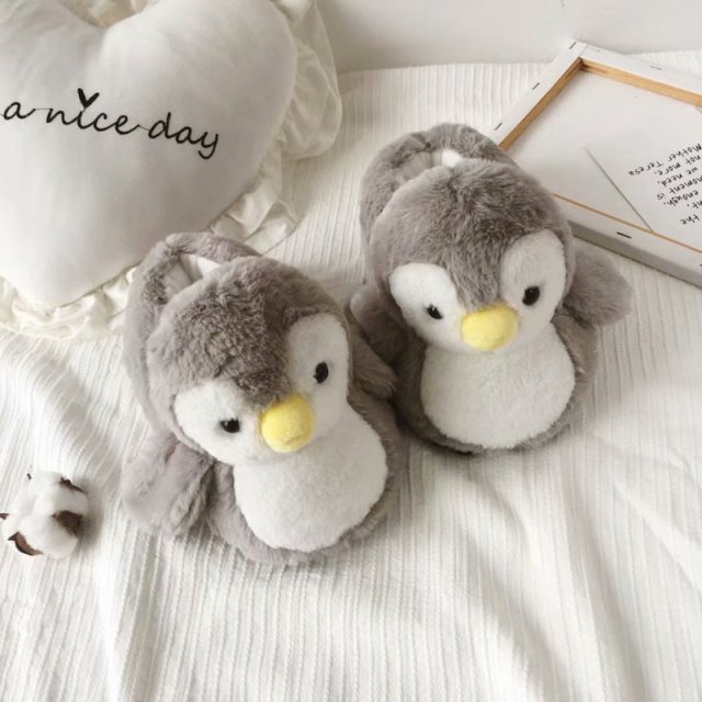 Furry Penguin slippers by SB - Style's Bug Grey / 10